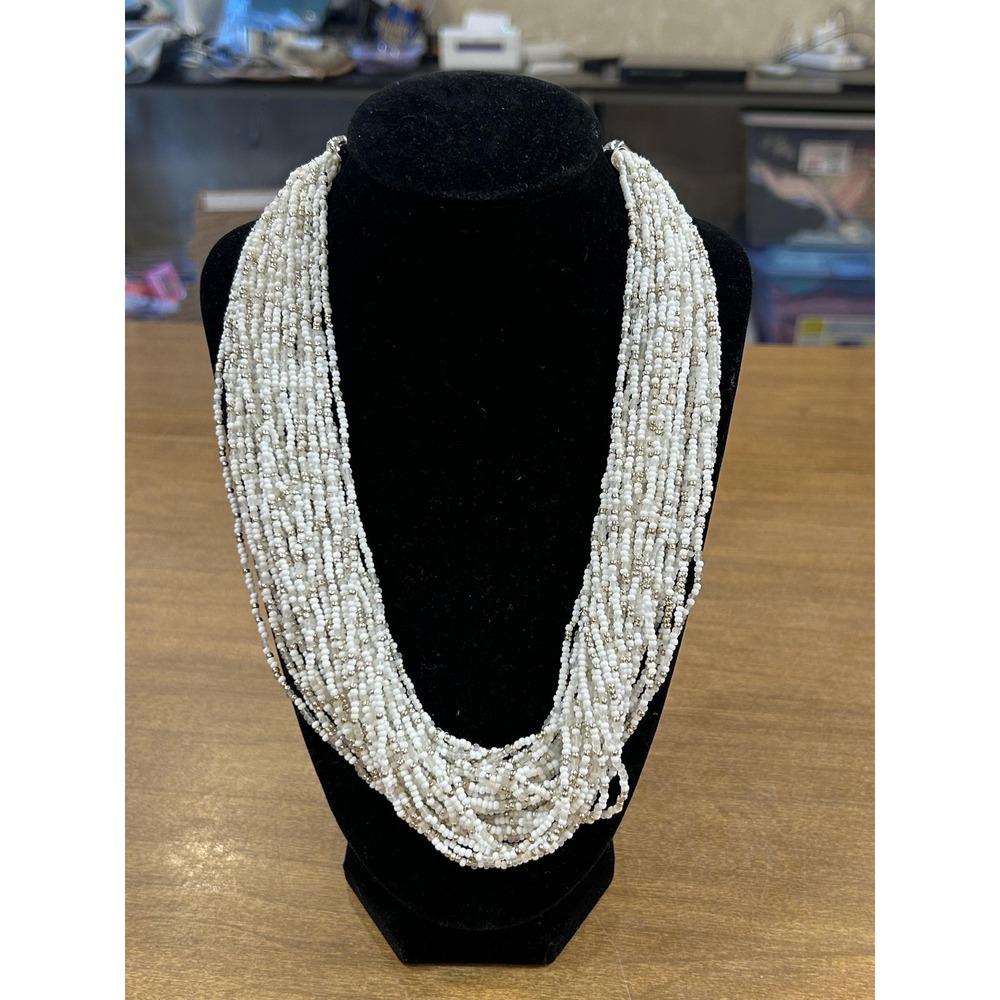 Talbots Necklace White Glass Beaded Multi Strand Womens Statement‎ Jewelry